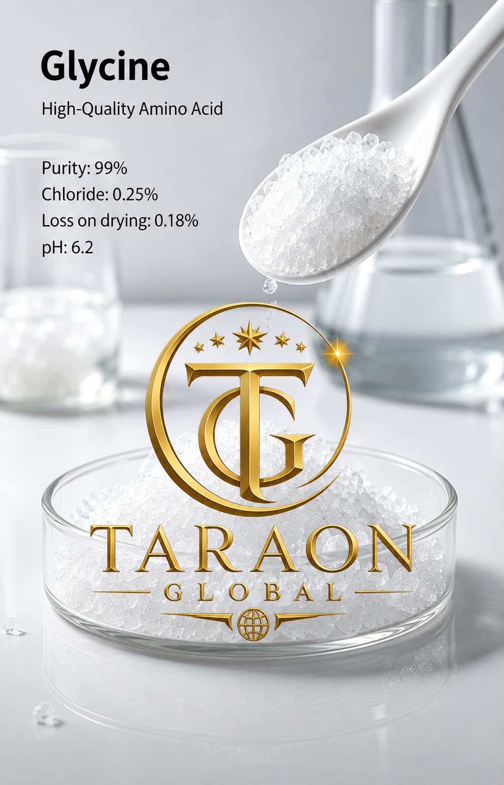 Glycine 99% purity food and feed grade white crystalline amino acid powder, bulk 25 Kg supply by TARAON GLOBAL India